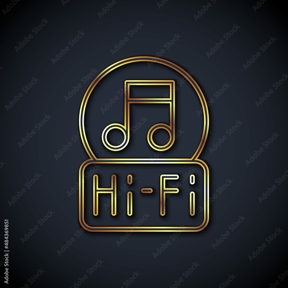 Gold line Music note, tone icon isolated on black background. Vector