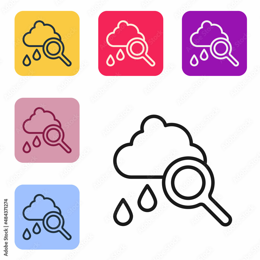 Black line Cloud with rain icon isolated on white background. Rain cloud precipitation with rain dro