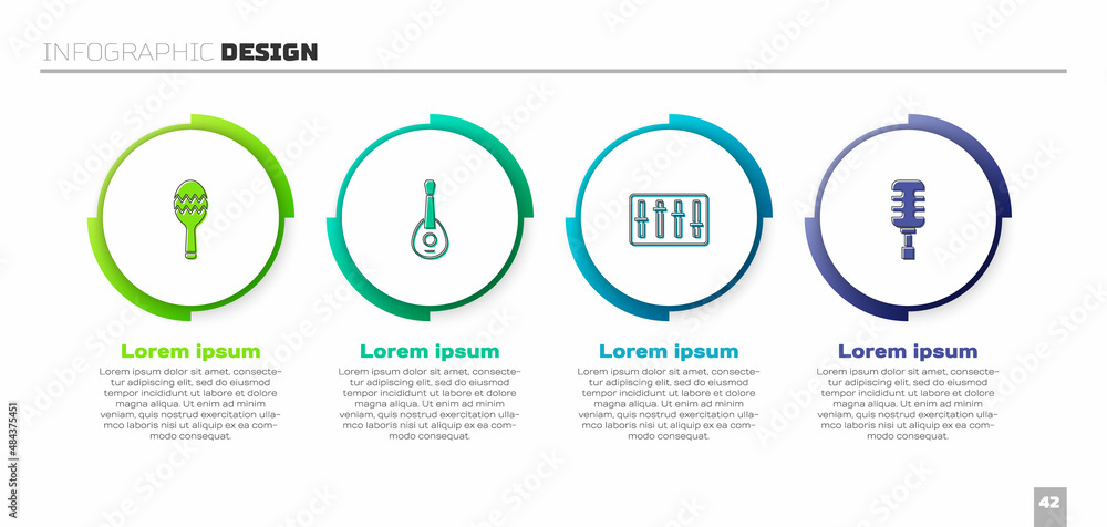 设置Maracas、吉他、混音器控制器和麦克风。商业信息图模板。矢量