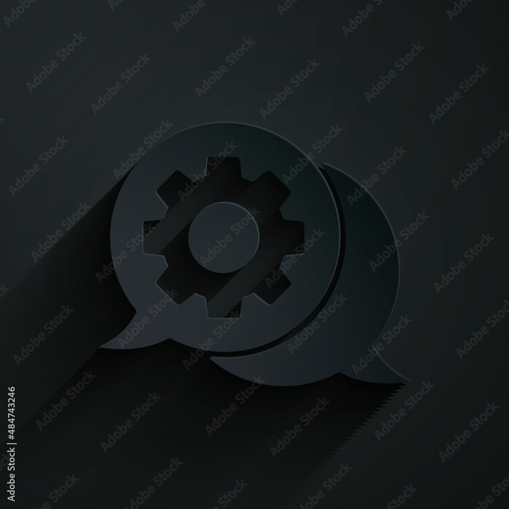 Paper cut Speech bubble chat icon isolated on black background. Message icon. Communication or comme