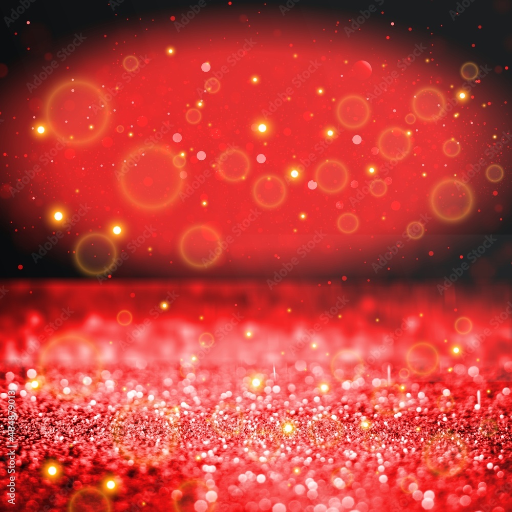 Abstract Red Christmas Background With Shiny Glitter And Stars Effect