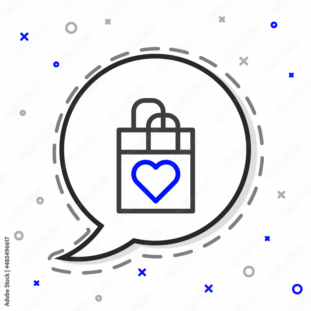 Line Shopping bag with heart icon isolated on white background. Shopping bag shop love like heart ic