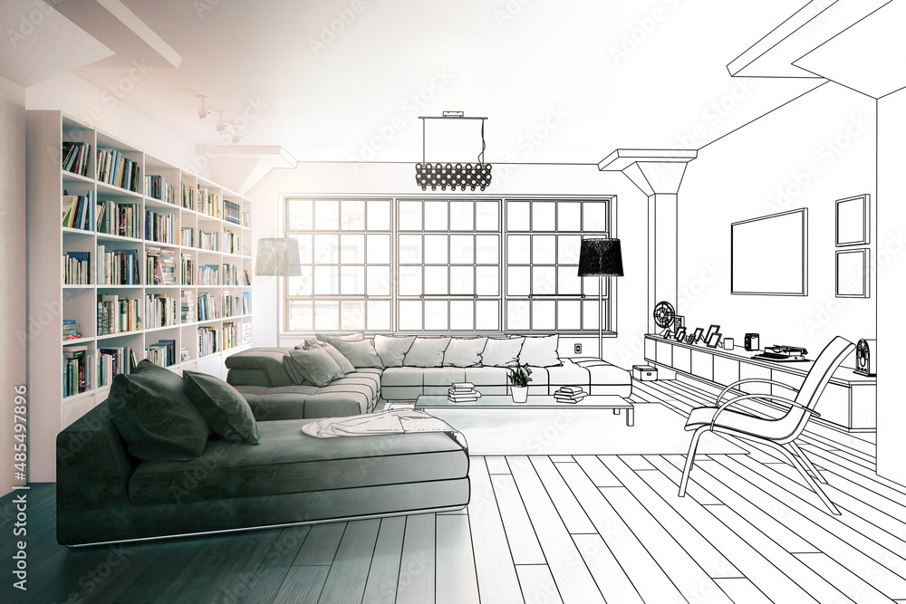 Wohnlandschaft einer Loft Adaptation（Planung）-3D可视化