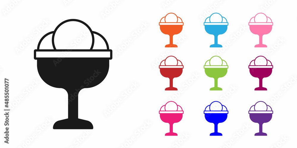 Black Ice cream in the bowl icon isolated on white background. Sweet symbol. Set icons colorful. Vec