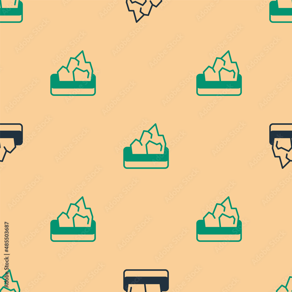 Green and black Ore mining icon isolated seamless pattern on beige background. Vector