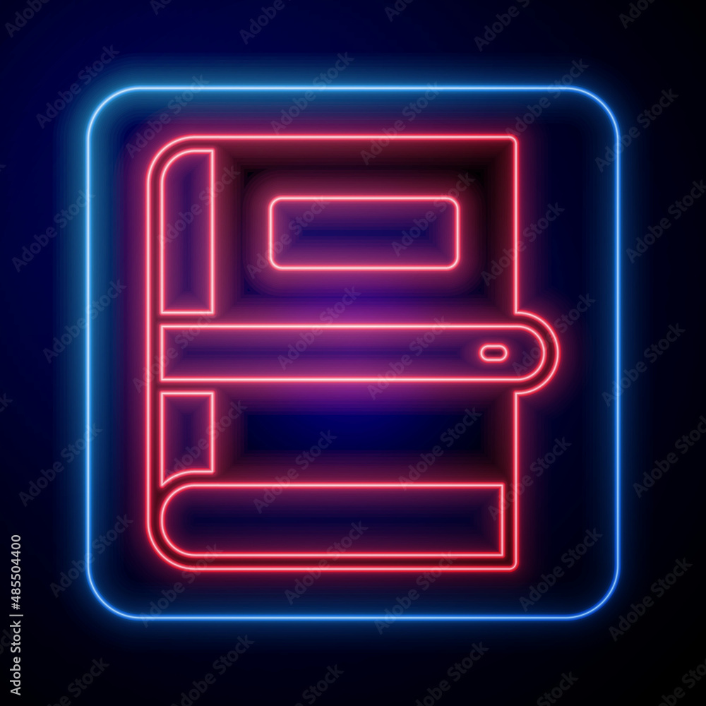 Glowing neon Book icon isolated on black background. Vector