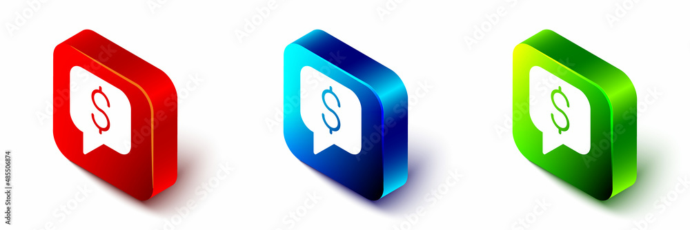 Isometric Paid support icon isolated on white background.Speech bubble chat. Message icon. Communica