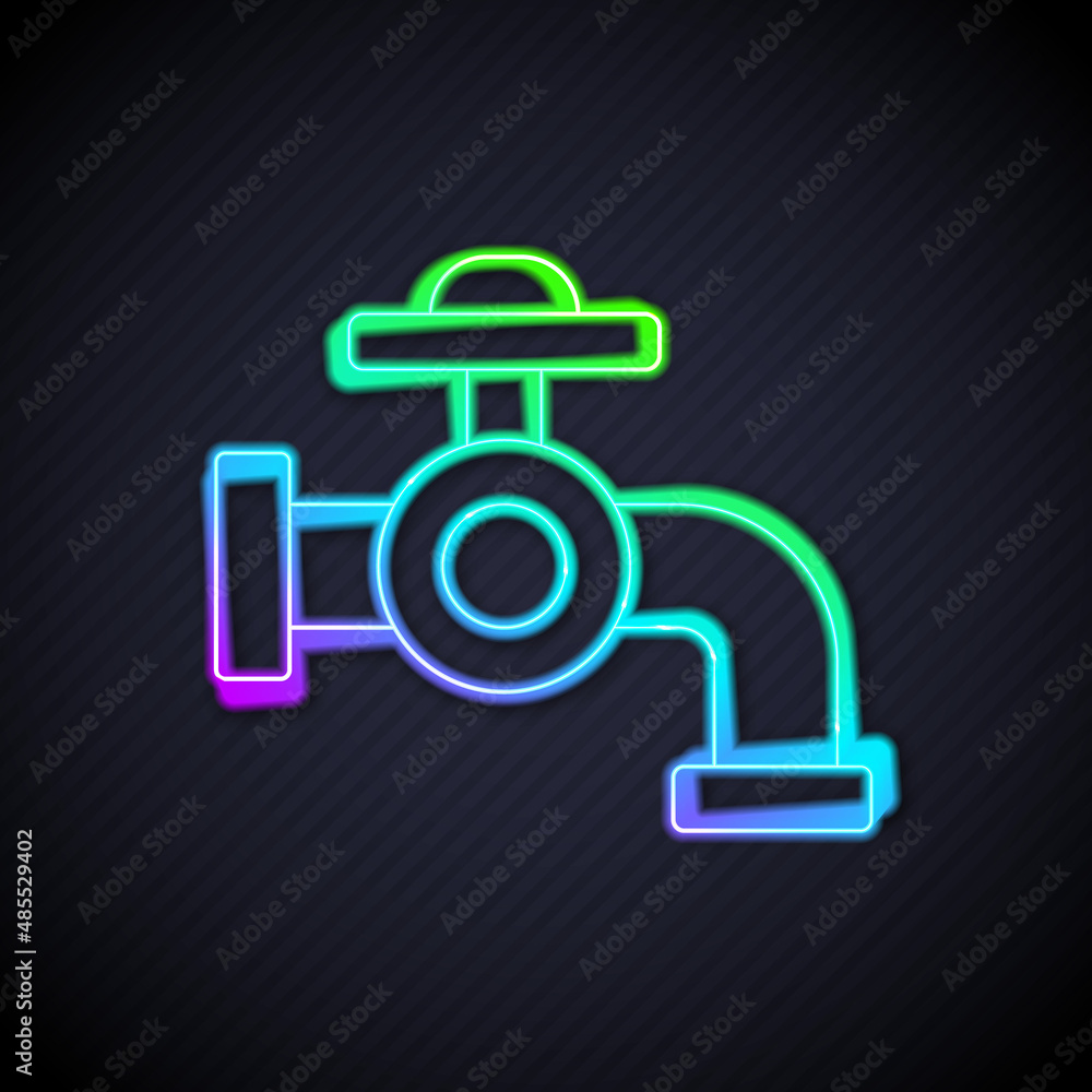 Glowing neon line Water tap icon isolated on black background. Vector