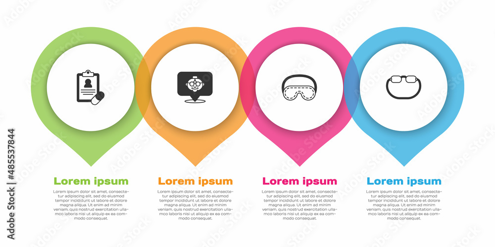 设置医疗处方、祖母、眼罩和眼镜。商业信息图模板。