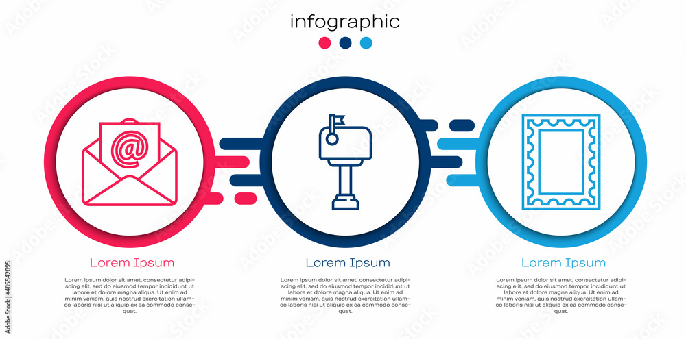 设置行邮件和电子邮件、邮箱和邮政戳。商业信息图模板。矢量