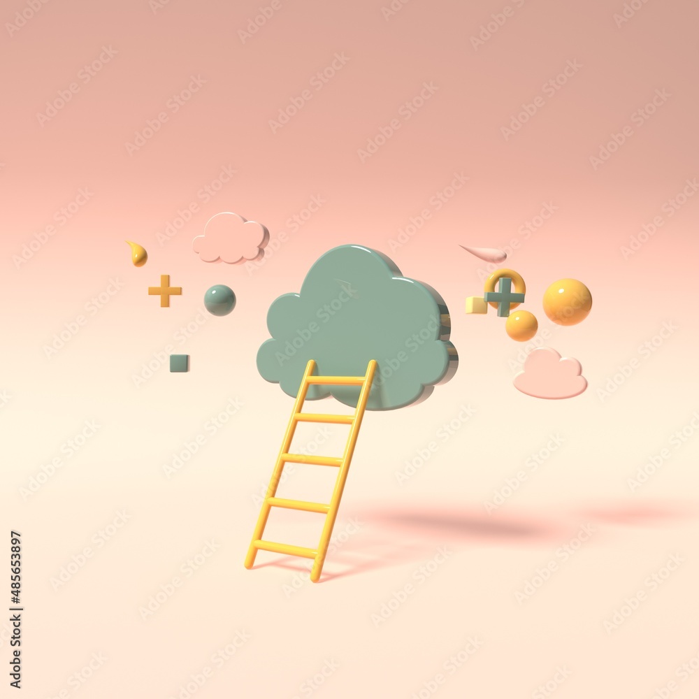 Cloud and ladder - Cloud computing theme - 3D render