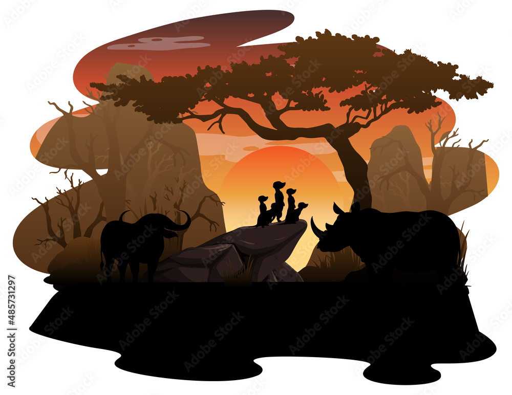 Isolated silhouette savanna forest