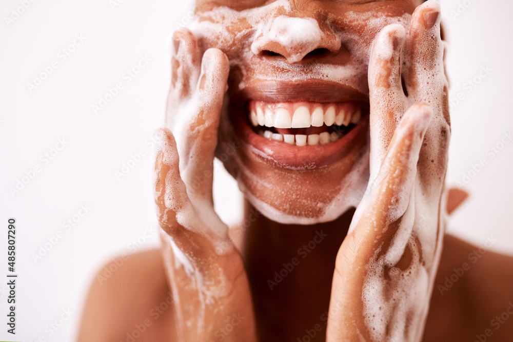 Keeping my skin clean is what keeps it looking good. Studio shot of an unrecognizable woman washing 