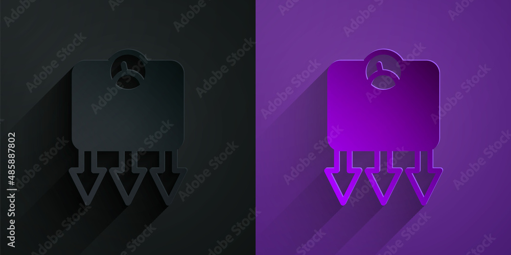 Paper cut Weight loss icon isolated on black on purple background. Paper art style. Vector