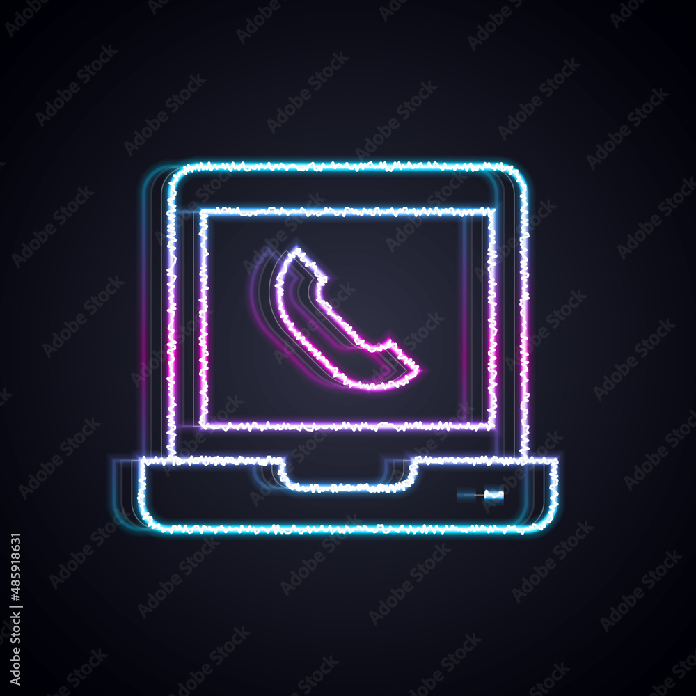 Glowing neon line Telephone 24 hours support icon isolated on black background. All-day customer sup