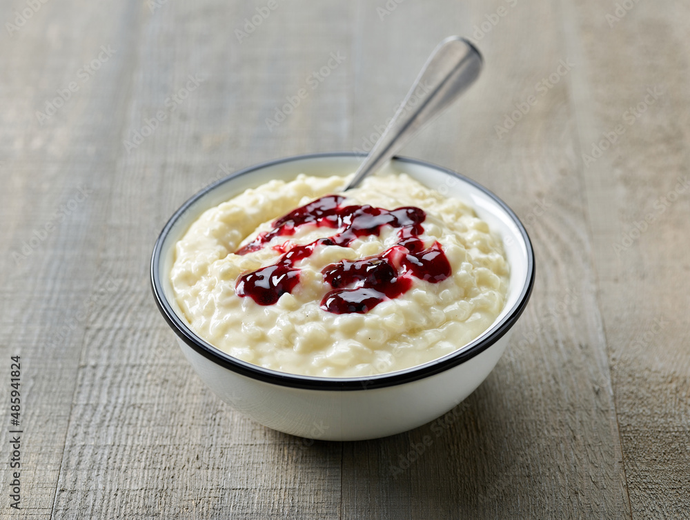 bowl of rice milk pudding