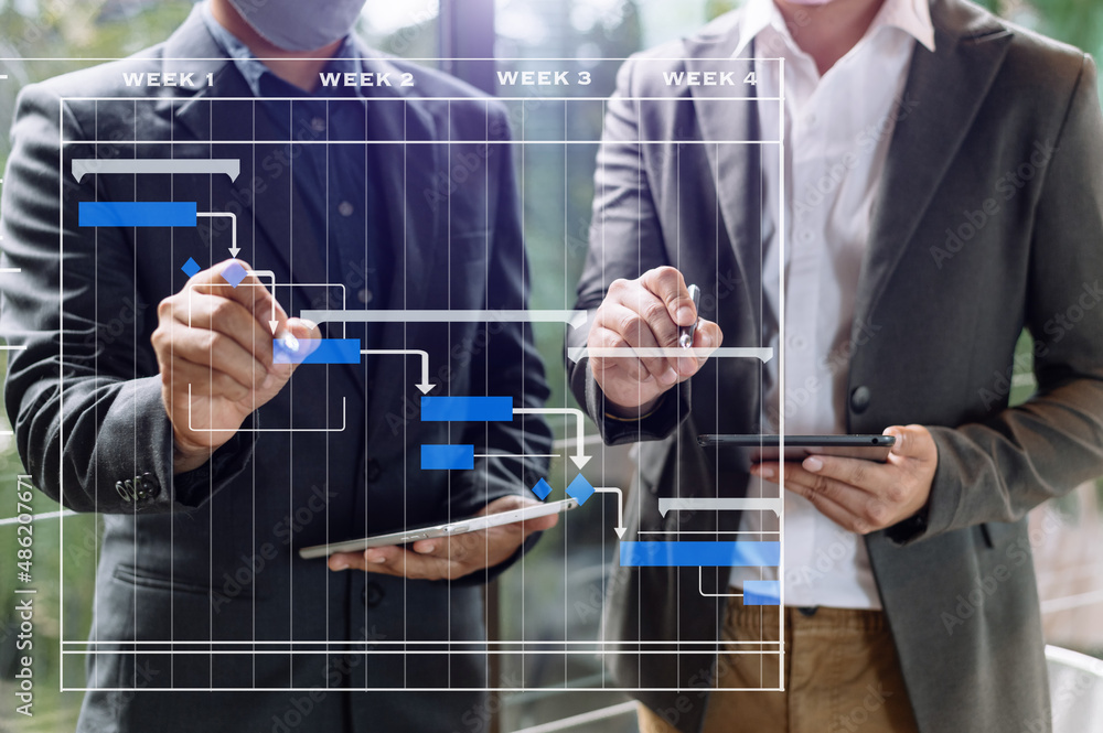 Project manager working and update tasks with milestones progress planning and Gantt chart schedulin