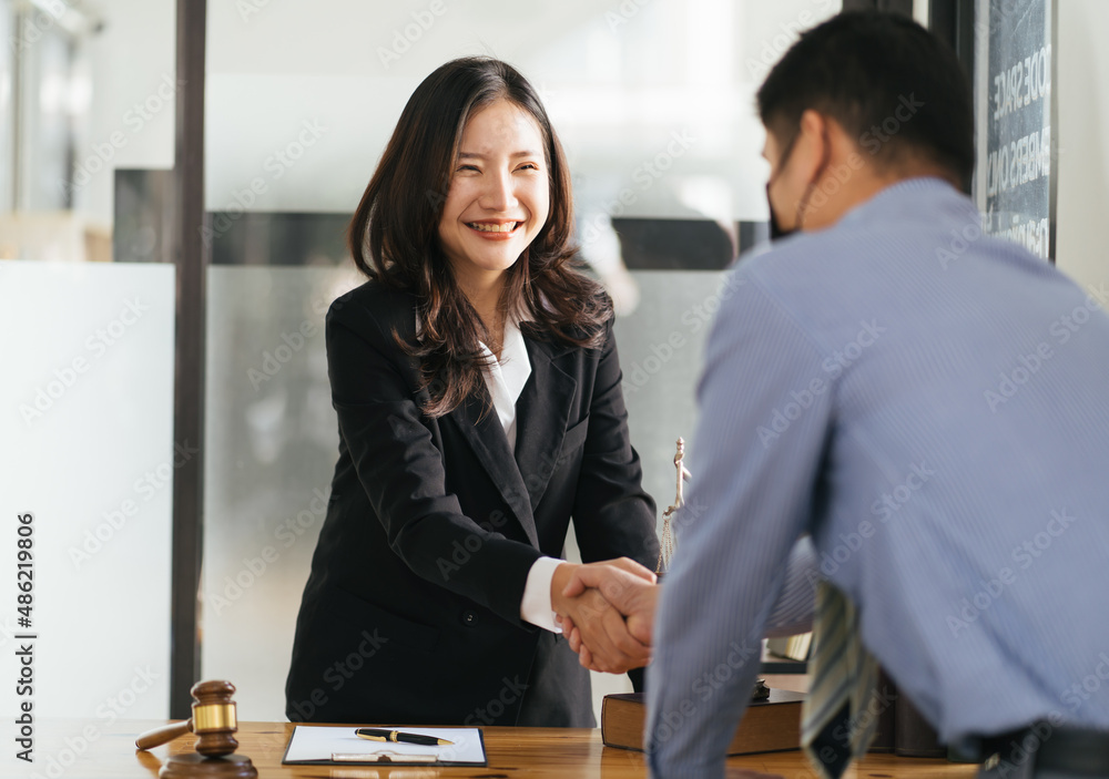 Female lawyer or Counselor working in courtroom have meeting with client are consultation with contr