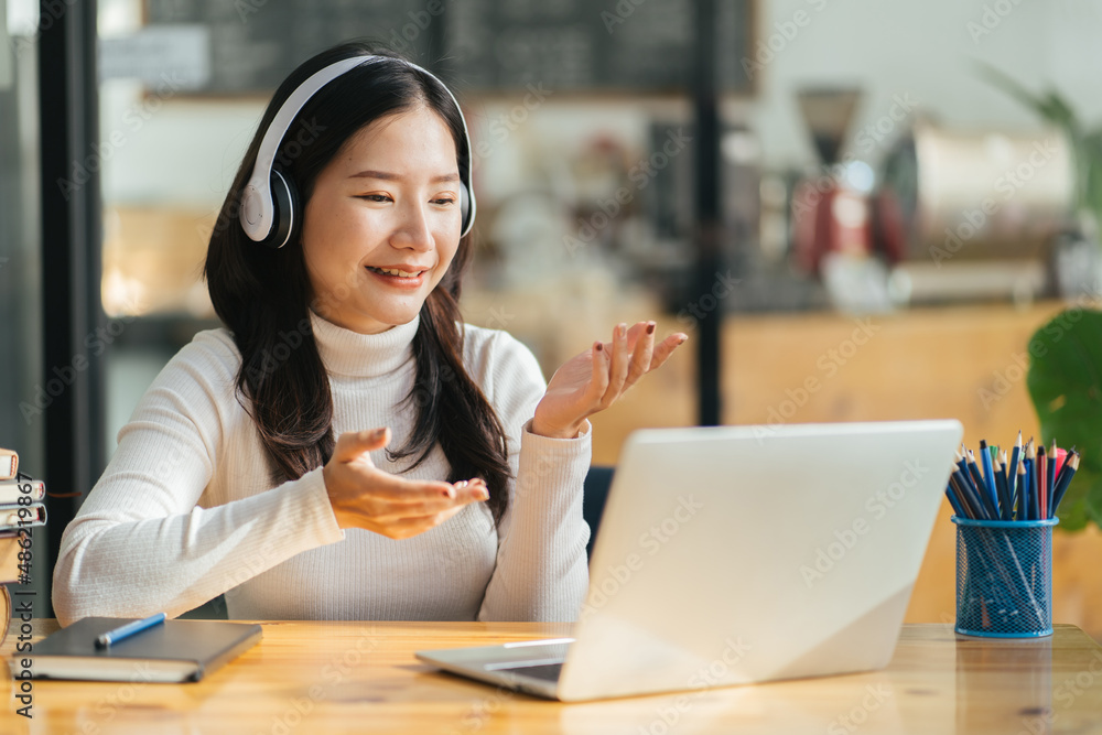 Beautiful woman wearing headsets worker call centre. working customer support service operator. comm