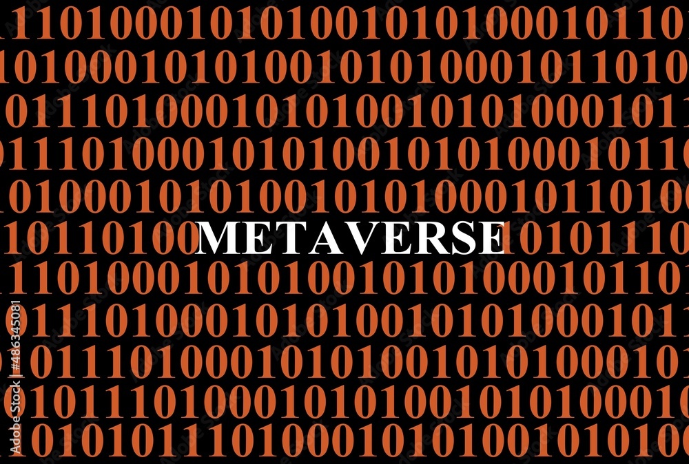 屏幕上的二进制代码和中间的Metaverse单词，新分散互联网