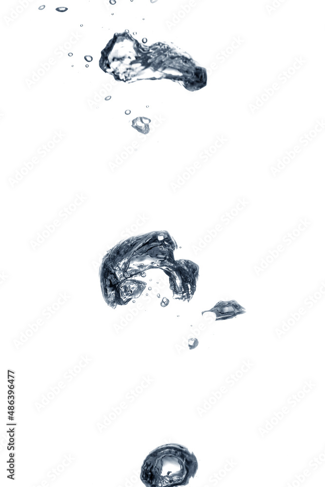 Clear water with air bubbles on white background