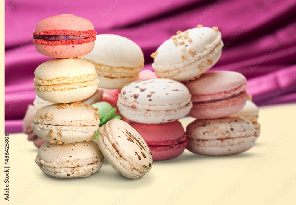 Sweet colorful macarons. Tasty sweet macaroons, food concept