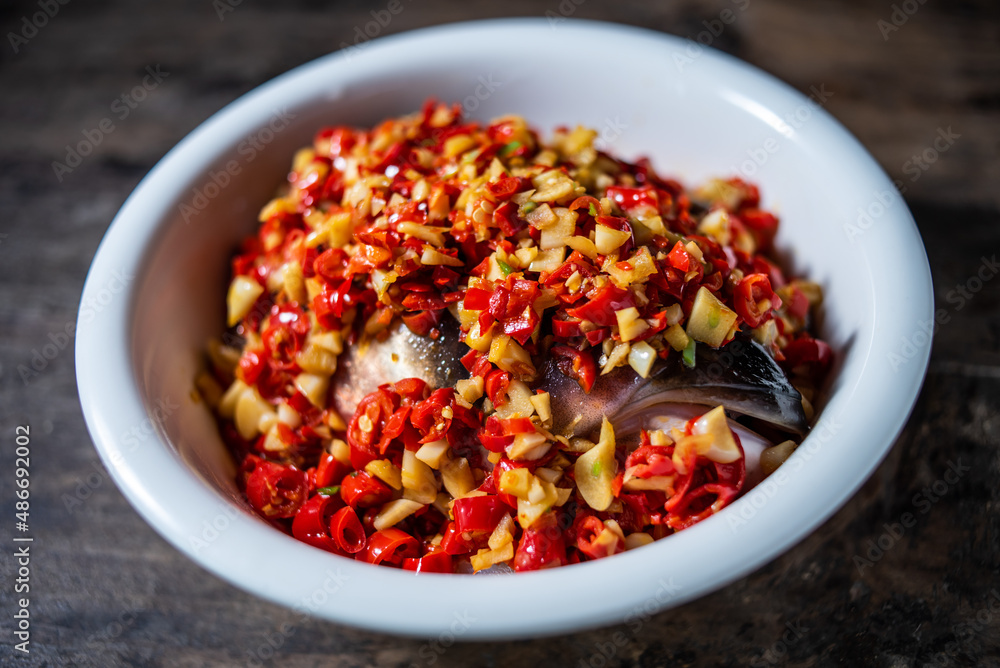 Hunan Cuisine Fish Head with Chopped Peppers