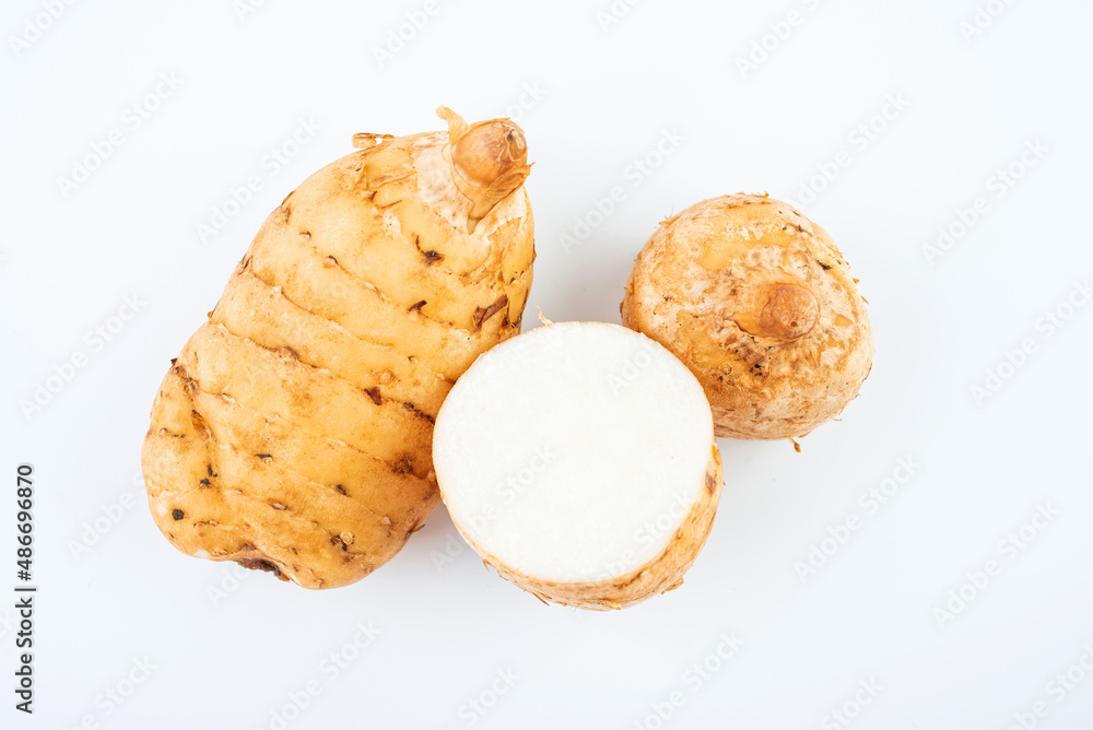 Fresh Gastrodia elata with Chinese herbal medicine on white background