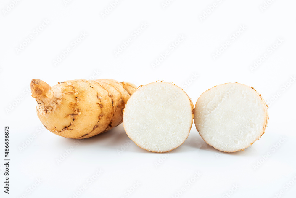 Fresh Gastrodia elata with Chinese herbal medicine on white background