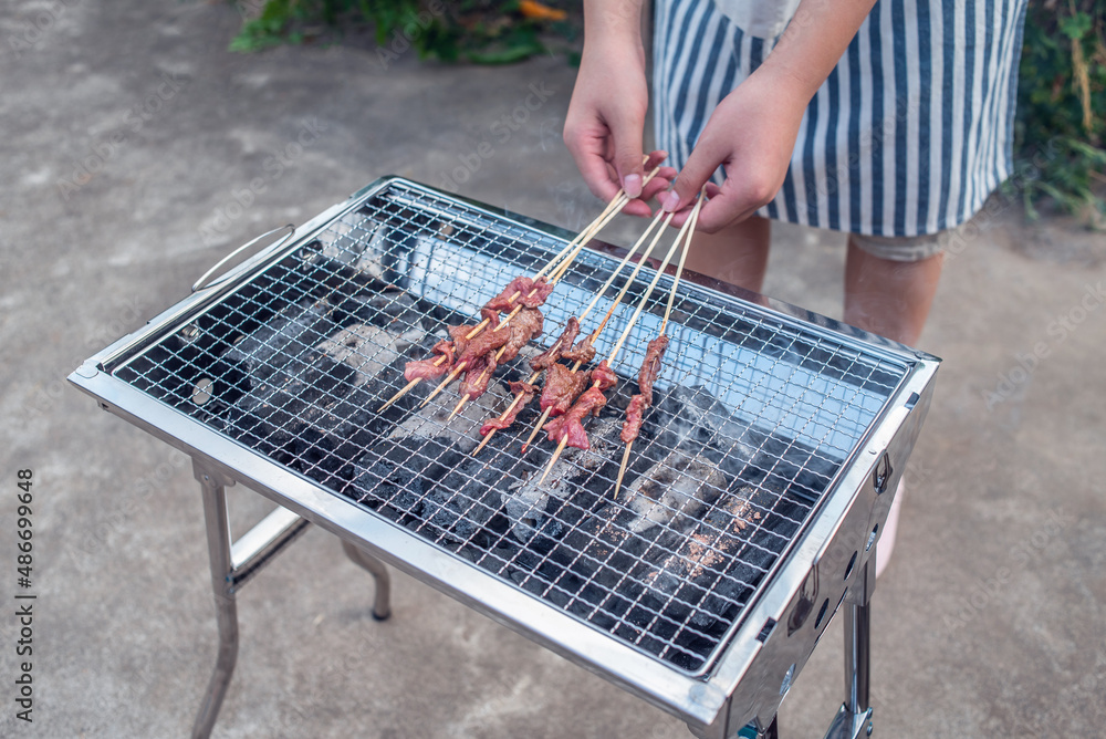 Delicious Beef Skewers on BBQ