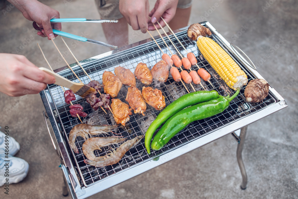 Delicious food grilled on the grill