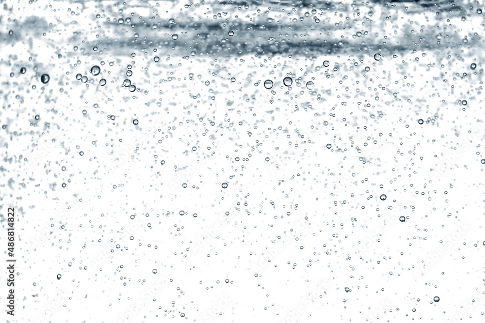 Clear water with air bubbles on white background