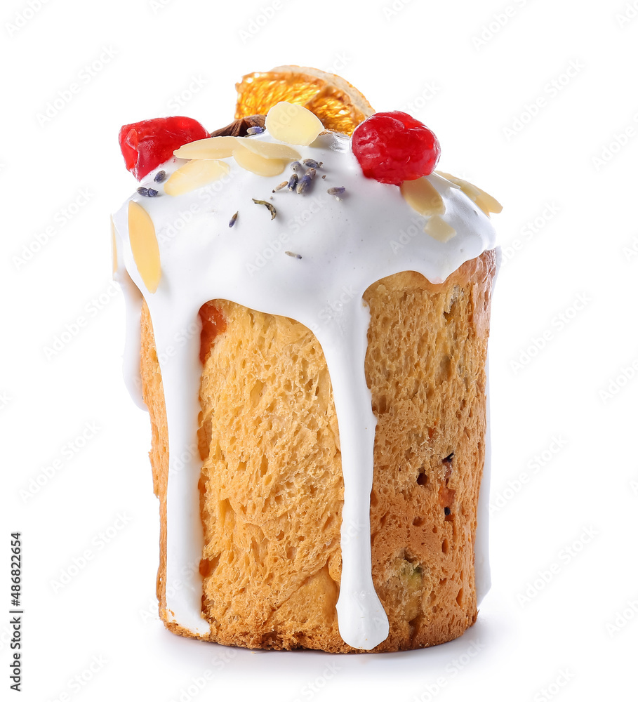 Tasty Easter cake on white background