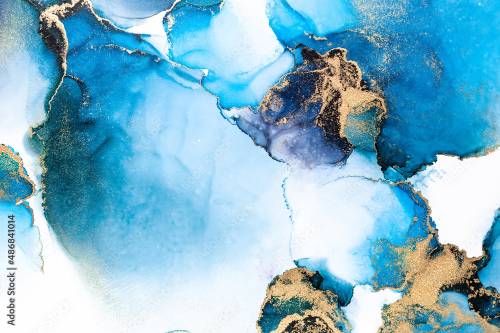 Luxury blue abstract background of marble liquid ink art painting on paper . Image of original artwo