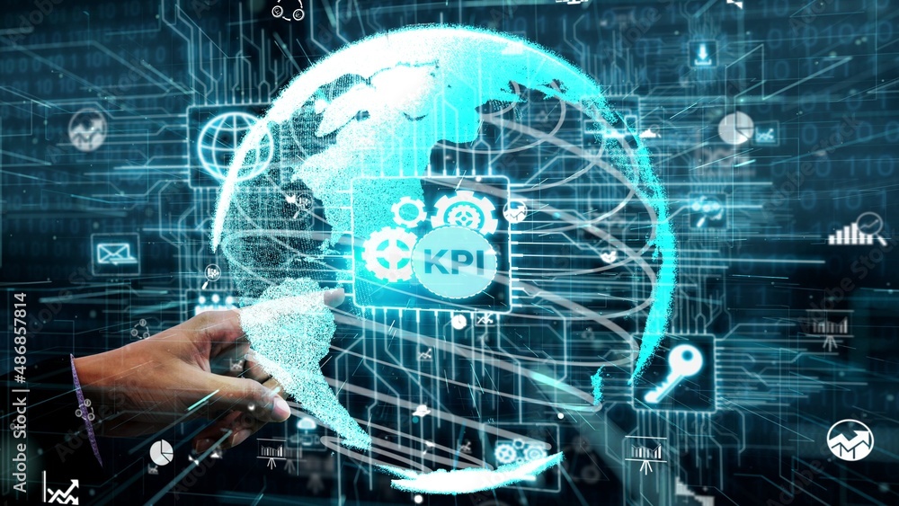 KPI Key Performance Indicator for Business conceptual - Modern graphic interface showing symbols of 