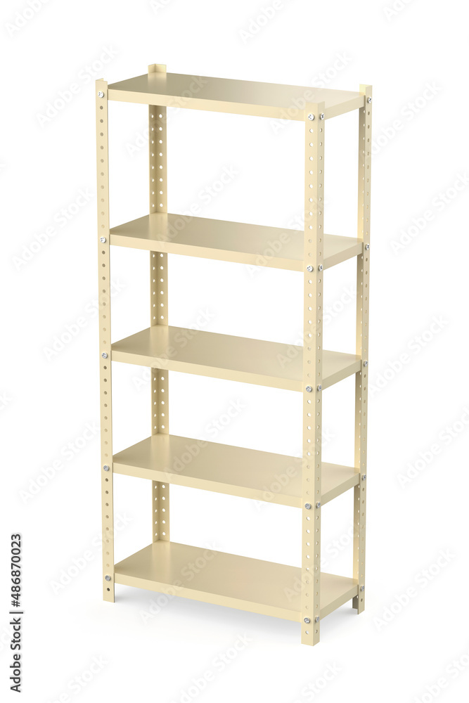 Metal shelving unit on white background