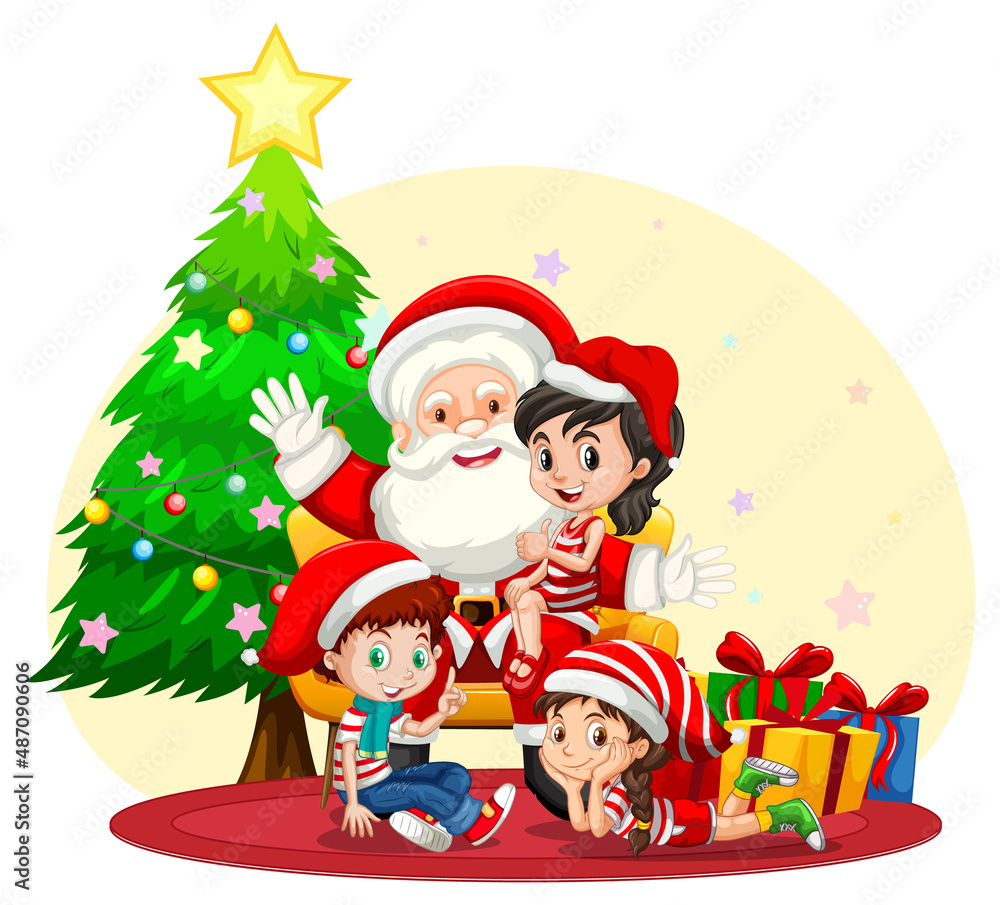 Santa Claus with children celebrating Christmas