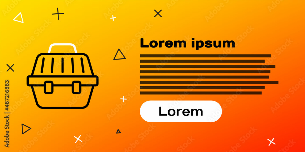 隔离在黄色背景上的Line宠物手提箱图标。动物、狗和猫的载体。容器