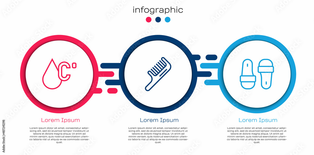 设置线水温、发刷和桑拿拖鞋。商业信息图模板。矢量