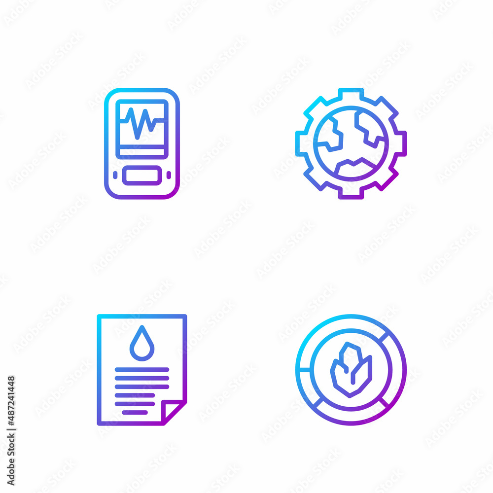 Set line Soil analysis, Oil drop document, Seismograph and Gear wheels and earth. Gradient color ico