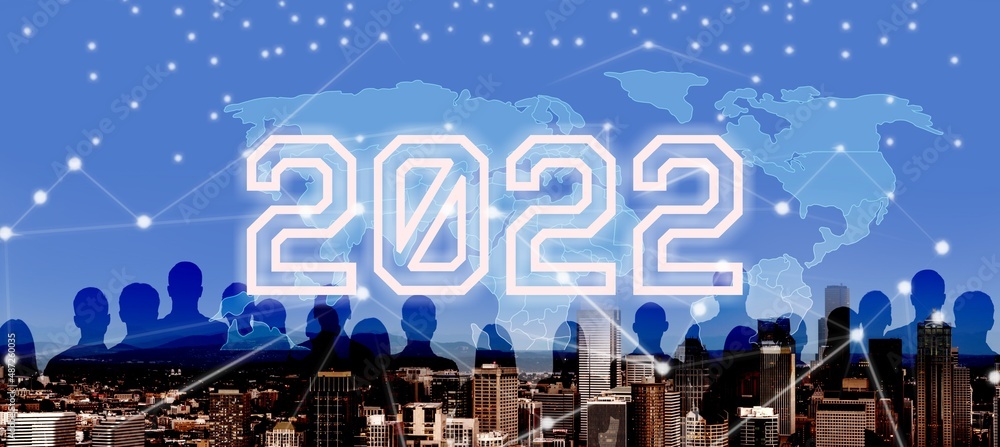 2022年新年概念。全球通信网络。