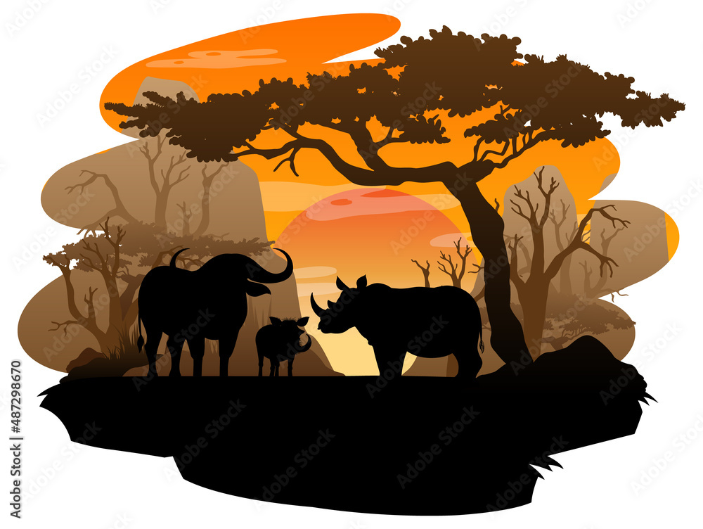 Isolated silhouette savanna forest