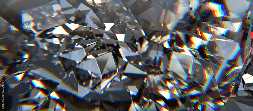 Realistic diamond crystal with caustic close up texture background 3D rendering