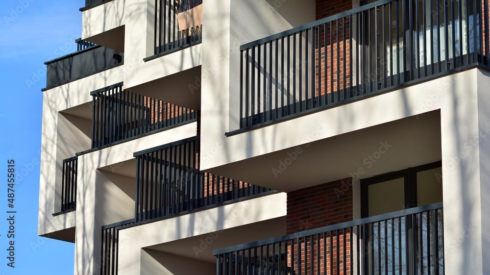 Abstract architecture, fragment of modern urban geometry,. Modern apartment building on a sunny day 