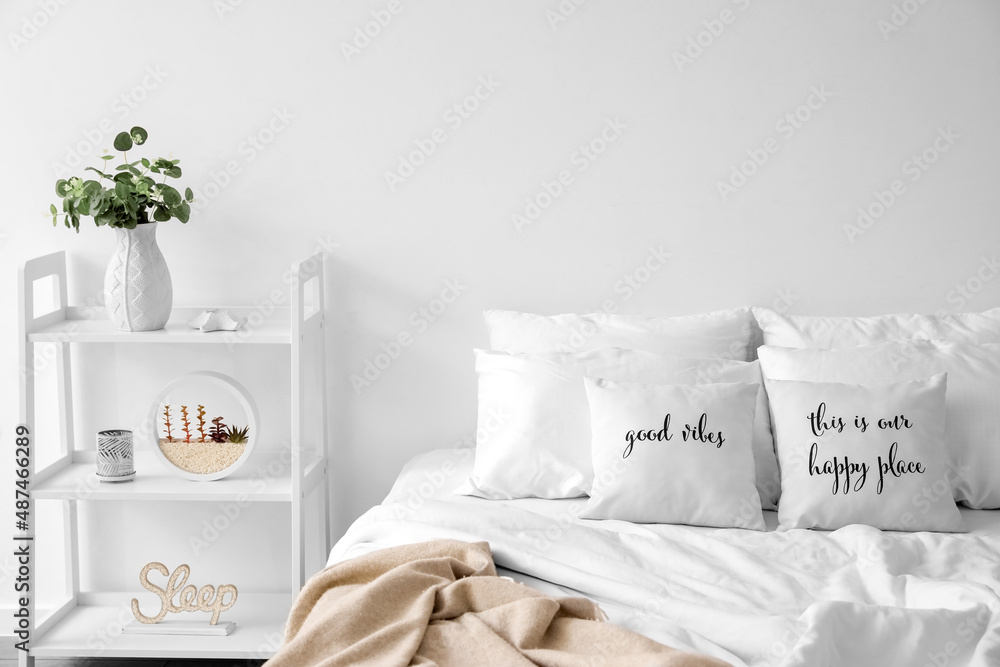 Interior of modern bedroom in white colors