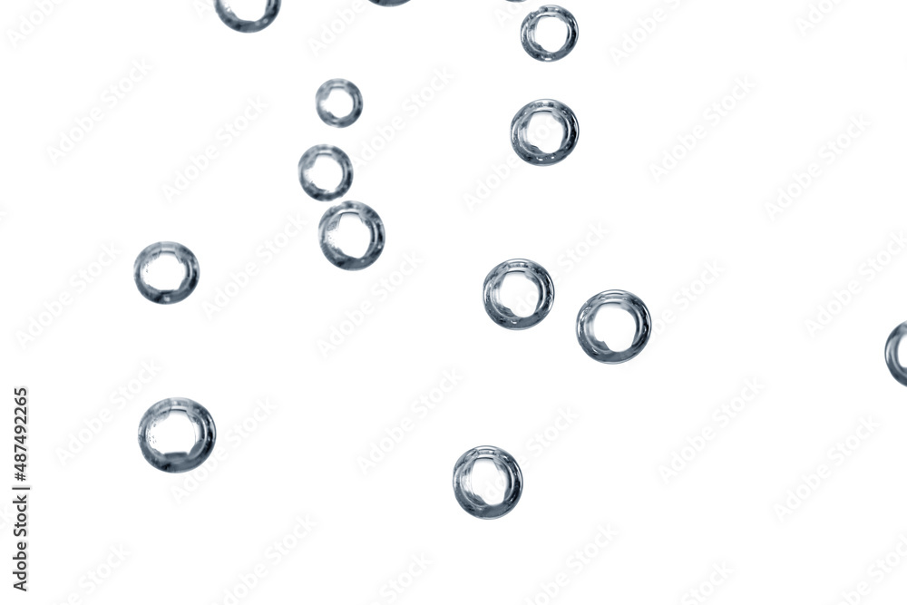 Clear water with air bubbles on white background