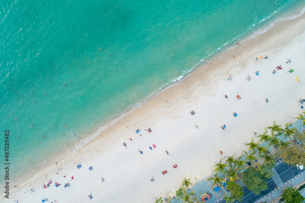 Aerial view top down of Beautiful patong beach Phuket Thailand Amazing sea beach sand tourist travel