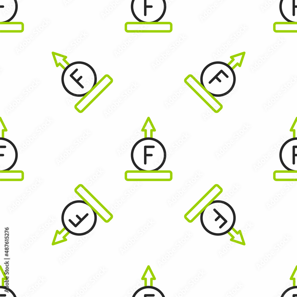 Line Force of physic formula calculation icon isolated seamless pattern on white background. Vector