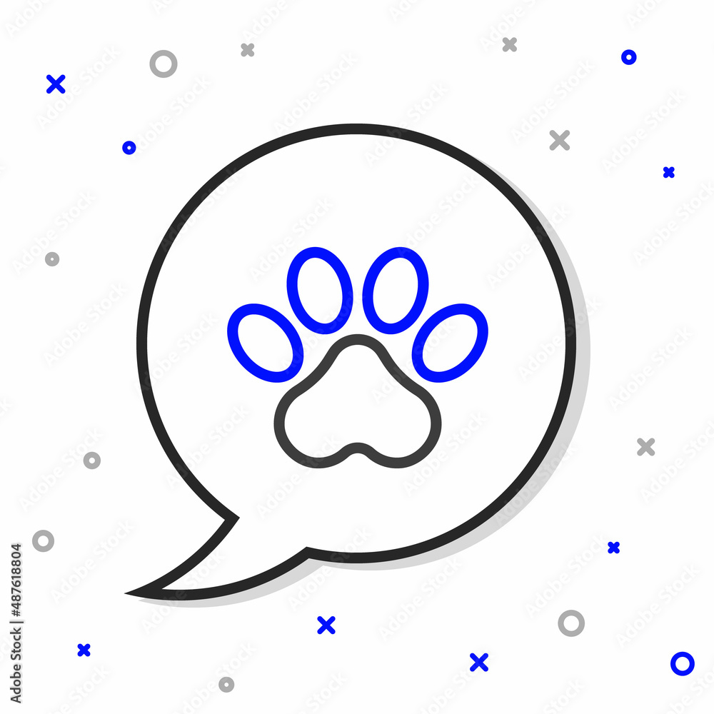 Line Paw print icon isolated on white background. Dog or cat paw print. Animal track. Colorful outli