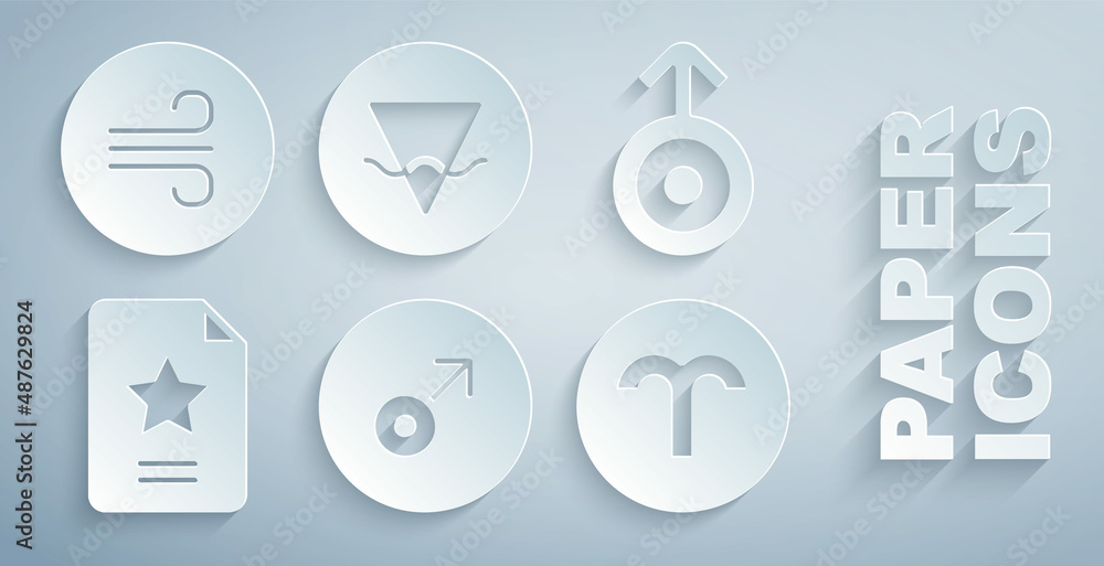 Set Mars symbol, Symbol Uranus, Star constellation zodiac, Aries, Earth element and Windy weather ic